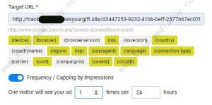 propellerads campaign token setting option