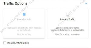 propellerads campaign option traffic option