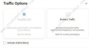 propellerads campaign option traffic option