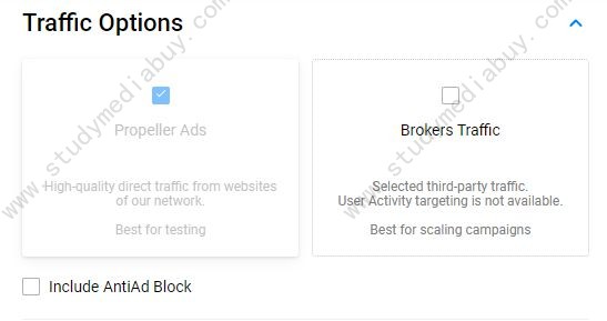 propellerads campaign option traffic option