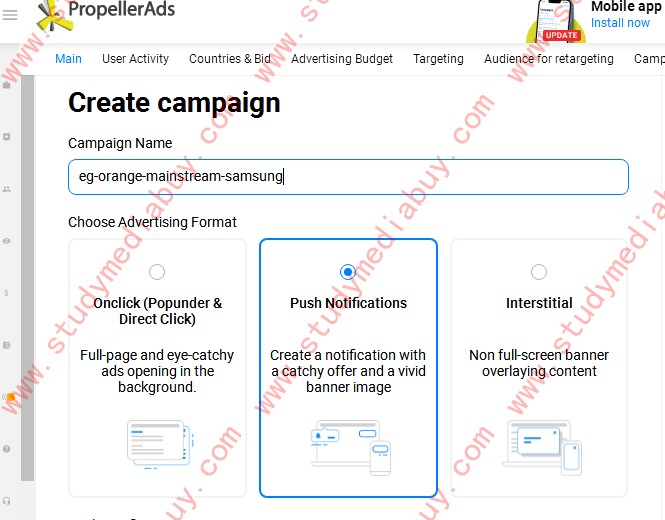 how to setup push notification campaign on propellerads